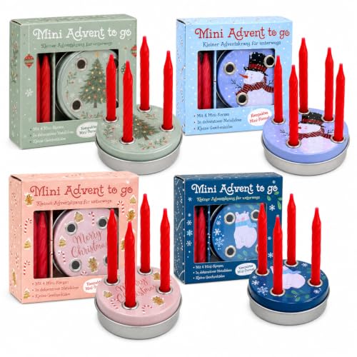 MIJOMA Advent-to-go Pocket Adventskranz mit 4 roten Mini-Kerzen, 4er Set