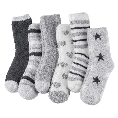 Blu Ninfee Kuschelsocken Damen Flauschige Kuschel Socken 6 Paar, Dicke Weiche Bettsocken Schlafsocken Mädchen, Warm Winter Flauschsocken Kuschelige Socken