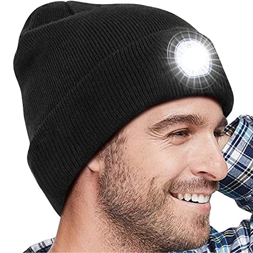 SOOFUN Geschenke für Männer – Beanie mit Licht, Weihnachten Wichtelgeschenk, Nikolaus Geschenk für Frauen & Männer, ideal zum Fischen & Laufen, Schwarz, Einheitsgröße