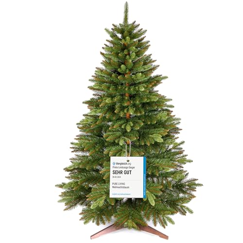Premium Weihnachtsbaum künstlich 150cm -TESTSIEGER - Naturgetreu, dichte Zweige, Künstlicher Weihnachtsbaum mit Holzständer und Aufbewahrungstasche – Tannenbaum künstlich von Pure Living