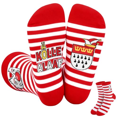 DPKOW Kölle Alaaf Socken, Rot-weiß Gestreifte Köln Socken Karneval Accessoires, Tennissocken Bedruckte Sock