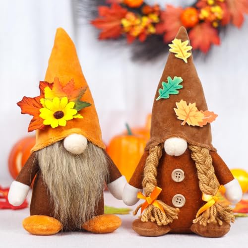 Herbstdeko Wichtel, 2 Stück Herbst Dekoration Wichtel Figuren, Herbst Deko Wichtel Puppen mit Sonnenblume, Herbstdeko Innen Wichtel Figuren Handgefertigt für Thanksgiving und Herbst Dekoration (A)