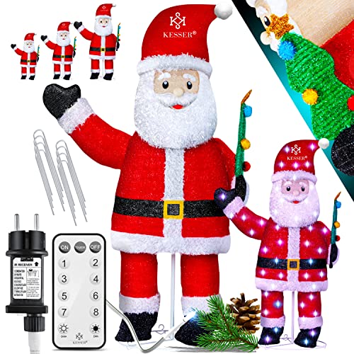 KESSER® Weihnachtsmann LED Santa Weihnachtsfigur Weihnachtsdekoration für Indoor & Outdoor aussen Wetterfest IP44 mit Fernbedienung und Heringe Weihnachtsbeleuchtung weihnachtsdeko 120cm