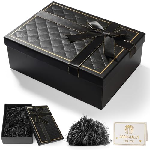 Geschenkbox mit Deckel Geschenk Box mit Zartem Schleifenband Geschenk Box Tiefe 9 cm Geschenkbox Groß für Festivals, Geburtstagsgeschenke, Valentinstag, Jubiläumsgeschenke, Hochzeiten (Schwarz)