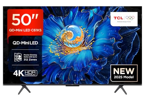 TCL 50C61KS QLED Mini LED Fernseher, 50 Zoll, 4K HDR Premium, Dolby Vision & Atmos, Onkyo 2.0 Sound, Smart TV mit Google TV, Game Master, HDMI 2.1, AirPlay 2, Google Assistant & Alexa