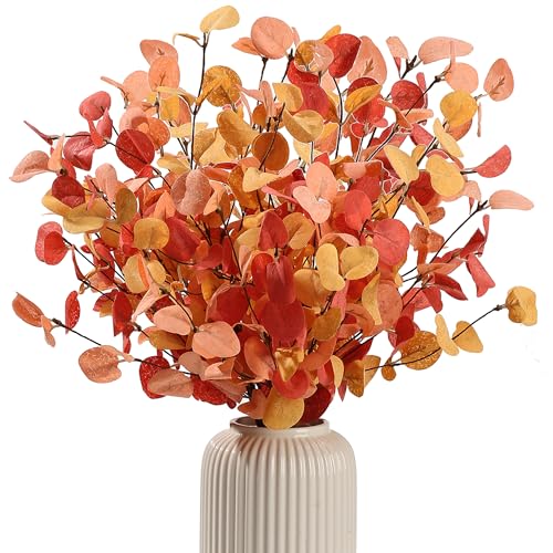 HNVNER 5 Bundles Eukalyptus Künstlich, 60cm Herbst Eukalyptus Deko Fake Eucalyptus Zweig Kunstblume Wie Echt für Herbstdekorationen, Tischdeko Blumenarrangements, Erntedankfest Halloween Dekoration