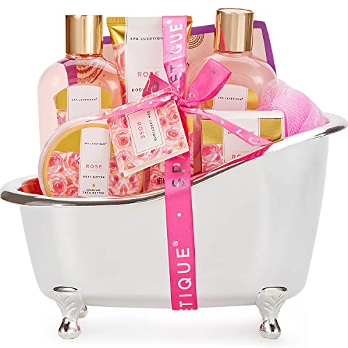 SPA LUXETIQUE Wellness Set für Frauen - 8tlg Rosenduft Bade Geschenkset für Frauen, Geburtstagsgeschenk Beauty Set mit Deko Badewanne, Weihnachtsgeschenke, Neujahr Geschenke