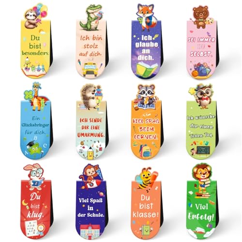 12 Stück Magnetische Lesezeichen Kinder Einschulung Geschenk, Ideen Schultütenfüllung, Schulanfang Geschenke für Mädchen Jungen, Magnetlesezeichen Kinder Schulkind Geschenk Lesehilfe Kinder 1 Klasse
