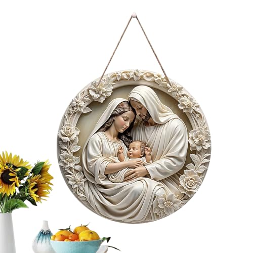 Ornament der Krippenszene – Rundes Winter-Holiday-Schild | Dekoration von Weihnachtsbäumen Jesus – für die Tür des Schlafzimmers oder der Innentür