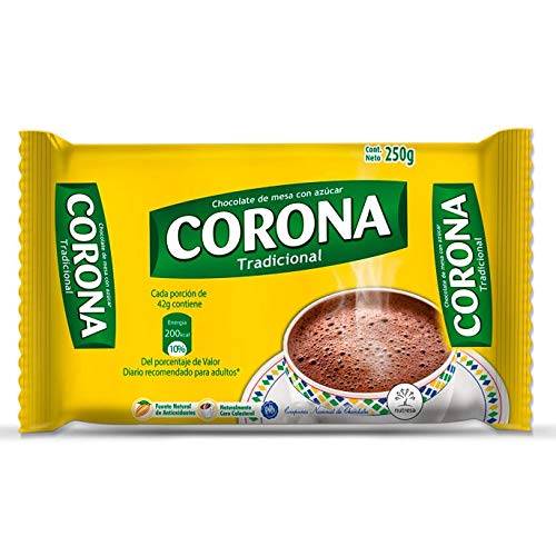 Corona - Kakaozubereitung mit Zuckertablette zum Schmelzen in der Tasse - Kolumbianisches Produkt - Ideal für eine gute Chocolatada 10 Tabletten - 250 Gramm netto