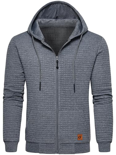 Tyhengta Hoodies Herren Lässige Jacken Leichtes Sweatshirt mit Reißverschluss Training Kapuzenpullover Sport Jacken Dunkelgrau, XXL