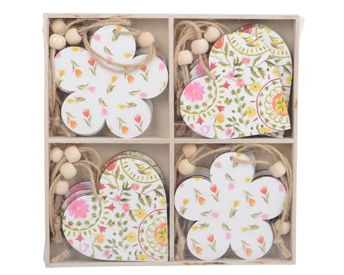 Holzanhänger Blumen & Herzen 15,5cm 16er Set - Dekoanhänger mit Blumenmuster - Holzdeko für Frühling & Ostern - Hängedeko Osteranhänger - Dekoherzen & Dekoblumen zum Aufhängen