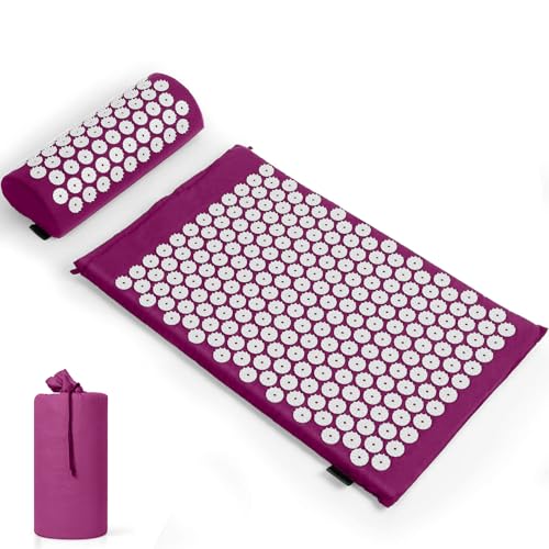 Akupressurmatte, Akupunktur matte, Akkupressmatte mit Kissen, Akkupressurmatte, Massagematte, Akupressure Set Purple, Akupressurmatte Rücken, Shiatsu matte, Fakirmatte,Lila