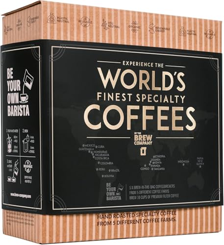 Innovatives Kaffee Geschenk Set für Männer & Frauen - 5 Beste Single Estate Spezialitäten & Bio Kaffees Aus Aller Welt | Brauen & Genießen Sie Jederzeit & Überall | Probierset für Kaffeeliebhaber