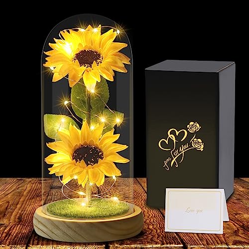 Geschenke für Frauen Künstliche Sonnenblume Valentinstagsgeschenk für sie,Künstliche Sonnenblume in Glaskuppel,Ewige Sonnenblume Geschenke für Frau Freundin Mama Oma zum Muttertag Jahrestag Geburtstag
