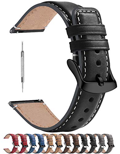 Fullmosa Uhrenarmband 20mm für Samsung Watch 7/6/5/4 40mm 44mm/Watch 5 Pro 45mm, Garmin vivoactive 3,Leder Armband, Schwarz + Schwarz Hardware