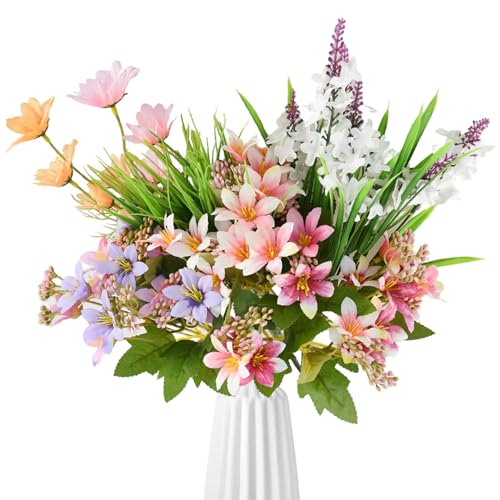 Joyblossom 7 Stück Künstliche Blumen wie Echt, Kunstblumenstrauß wie Echt, Künstliche Blumen, Kunstblumen Frühling, Blumenstrauß künstlich für Hochzeit Zuhause Tischdeko Wohnzimmer Deko, Rosa