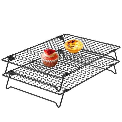YERENCY Stapelbares Abkühlgitter, 2 Stück Auskühlgitter aus Edelstahl zum Braten Backen Grillen Kühlen Auskühlen, 34 x 24 x 5,7 cm, Rostfrei