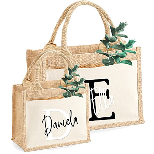 AMBERGER DESIGN by A&M Osterhage amd Jute-Tasche personalisiert Initial und Name | Geschenk-Tasche Anfangsbuchstabe Wunschname Tasche Größe S oder L | Nachhaltiger Jutebeutel