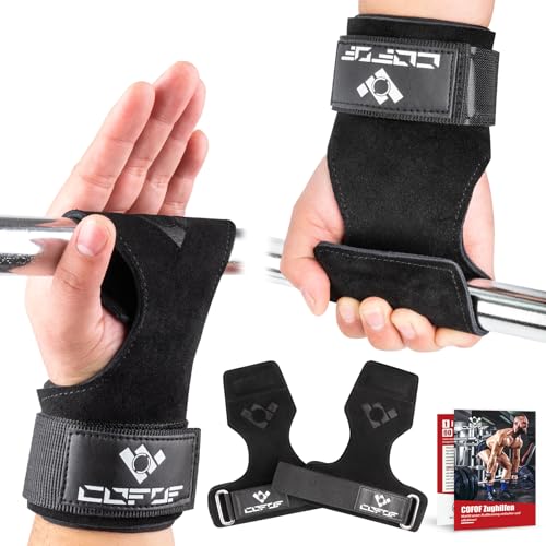 COFOF Zughilfen Leder, Lifting Straps für Bodybuilding, Gewichtheben, Krafttraining & Fitness, Speziell Entwickelt für schwere Gewichte, Profi Zughilfen krafttraining für Frauen und Männer (Schwarz)
