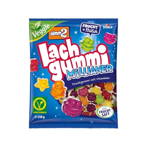 nimm2 Lachgummi Millianer – 1 x 250 g – Vegetarische Fruchtgummis mit Fruchtsaft, Vitaminen und Milch – Süßigkeit in sechs Geschmacksrichtungen