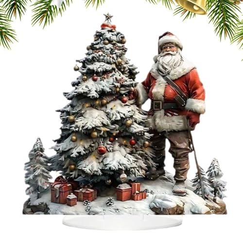 Qiwieod Weihnachtsmann-Figuren Aus Kunstharz, 2D HD Print Art, Miniatur-Figuren Aus Kunstharz, Winter Tischdeko, Weihnachten Figur, 2D Acryl Weihnachtsfigur Weihnachtsbaum, Weihnachtsmann-Dekoration
