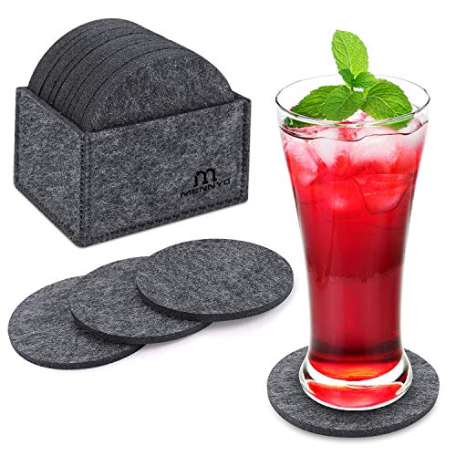 MENNYO Untersetzer Gläser 14er Set, Filzuntersetzer Rund mit Aufbewahrungsbox, Filz Glasuntersetzer Untersetzer Filz Getränkeuntersetzer Waschbar Coasters für Heiße Tassen, Töpfe, Teetassen