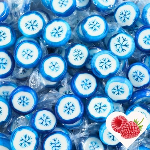 EinsSein 0,5kg Bonbons Weihnachten Schneeflocken blau-weiss | 500g handgemachte Rocks Bonbons - mini Kleinigkeiten für Adventskalender - Geschenk Nikolaus, Wichtelgeschenk - Alternative für Schoko