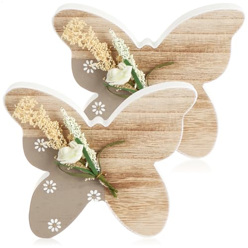 com-four® 2X Dekofigur aus Holz - Schmetterling für Frühlingsdeko - Aufsteller zu Ostern, Frühling, Sommer - leichte Holzfiguren - Osterdekoration (2 Stück - Schmetterling Holz)