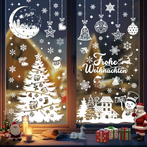 10 Blatt Fensterbilder Weihnachten Selbstklebend, Weihnachtsdeko Fenster Fensteraufkleber Weihnachten Wiederverwendbar, Weihnachts Fensterbilder für Winter Weihnachten deko