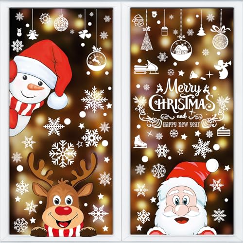 Fensterbilder Frühling, 9 Blätter Fensterdeko Selbstklebend mit Tulpen Schmetterling Kolibri, Blumen Frühlingsdeko Aufkleber für Fenster Dekoration (Christmas)