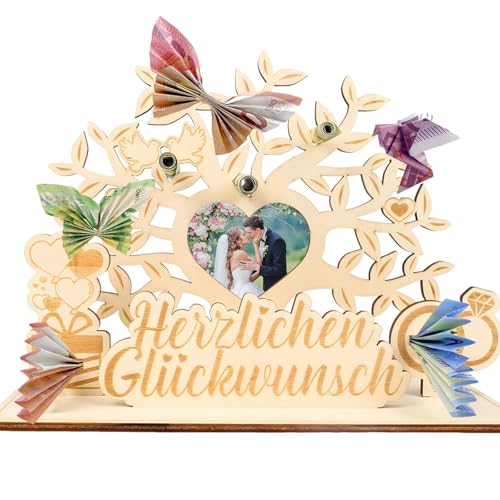 Hierein Geldbaum Geldgeschenk Hochzeit Holz, Personalisierte Lebensbaum Hochzeitsgeschenk Geld, Kreatives Geldgeschenk Deko, Originelle Geldgeschenke Verpackung Hochzeitsgeschenke für Brautpaar