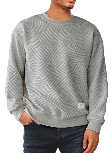 JMIERR Pullover Herren Rundhals Sweatshirt Casual Soft Langarm 2025 Winter Sweatshirt für Männer Loose Fit,Grau M