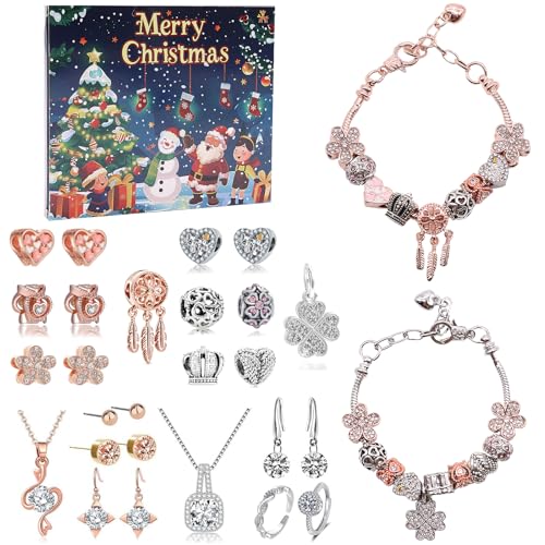 XCMVNCN Adventskalender Schmuck Frauen Mädchen 2024 Schmuck Adventskalender Mädchen 24 Füllung Weihnachtskalender Schmuck Basteln Damen Mädchen Geschenke wie Armband Halskette Ringe Ohrringe DIY