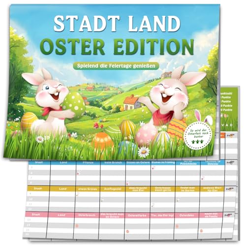 Stadt Land Oster Kartenspiel，Kleine Ostergeschenke für Kinder Junge Mädchen ab 9 10 11 12 13 14 Jahre, Spiele Kleinigkeit Geschenke Ostern für Erwachsene Männer Frauen Teenager, Lustige Familienspiel