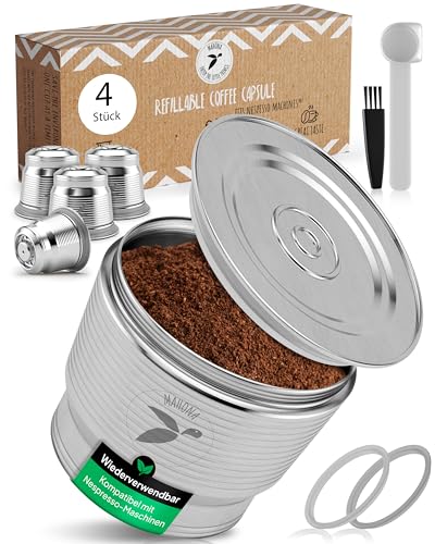 Wiederbefüllbare Kaffeekapsel aus Edelstahl zum Nachfüllen - Wiederverwendbare Refill-Kapsel für umweltbewusste Kaffee-Liebhaber kompatibel mit Nespresso-Maschinen + Kapselhalter | mahona