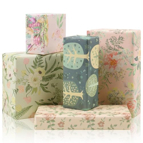 TIECHI Geschenkpapier, Blumen Geschenkpapier Geburtstag für Frauen und Mädchen, Wrapping Paper Kinder für Geburtstag, Muttertag, Valentinstag, Hochzeit, Ostern (70x50cm)