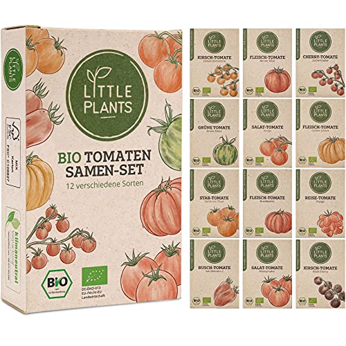 Little Plants Tomatensamen Set - 12 Sorten BIO Tomaten Samen Gemüse - 100% natürlich & extra viel Tomaten Saatgut - Tomaten Anzuchtset - Tomatensamen Alte Sorten zum Anbauen im Garten oder Hochbeet