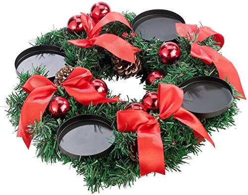 Britesta Adventskranz ohne Kerzen: Adventskranz mit rotem Schmuck, Ø 30 cm (Adventsgesteck ohne Kerze, ohne Deko, rote Adventskränze)