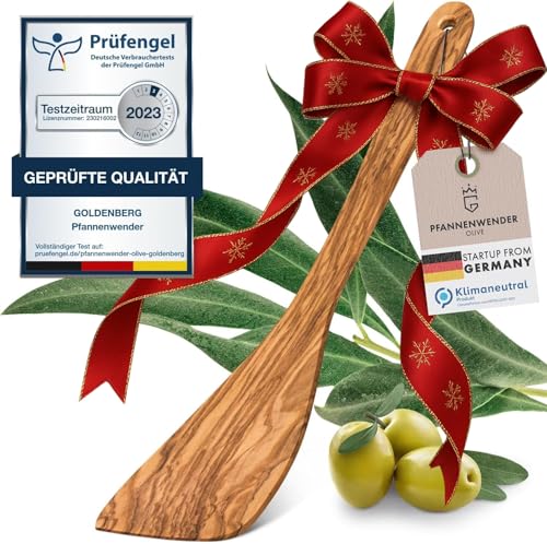 GOLDENBERG® Premium Pfannenwender - Made in Europe - feinstes Olivenholz aus Italien - robust, langlebig & antibakteriell - Holzschaber - Pfannenwender Holz
