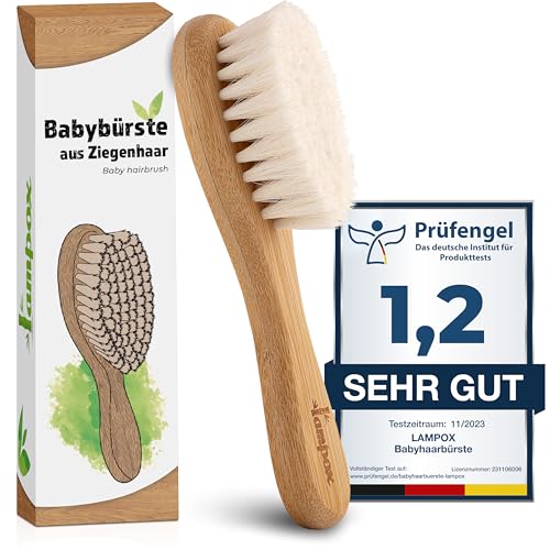 lampox Babyhaarbürste extra weich, Baby Erstausstattung Neugeborene mit weichen Ziegenhaaren, Milchschorf, Baby Haarbürste, Pflegeset, Geschenk, Kopfhautpflege, Kleinkinder, Babyzubehör