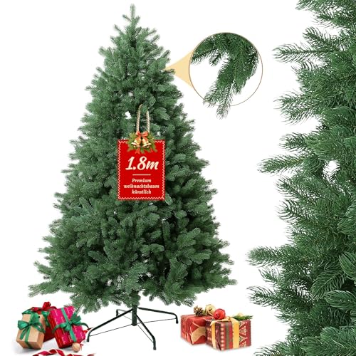 Künstlicher Weihnachtsbaum 180 cm – 100% PE Weihnachtsbaum künstlich wie echt Spritzguss Nordmanntanne – Dicht & naturgetreu – Stabiler Metallständer -10 Jahre Garantie