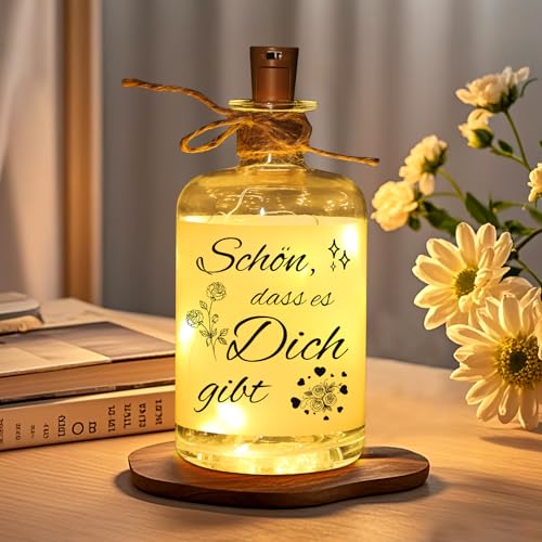 Linkax Geburtstagsgeschenk Geschenke für Frauen Freundin, LED Flaschenlicht mit Spruch-Schön, dass es Dich gibt, Dekolicht Dankeschön Geschenk Rituals Geschenkset, Muttertagsgeschenk für Mama