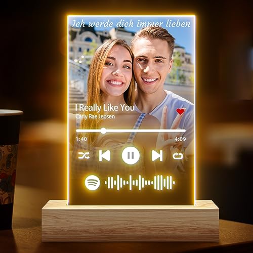 Easycosy Song Cover Glas Foto aus Acrylglas - Personalisiertes Geschenk für Freundin & Freund im Spotify Glas Cover mit Foto und vielfältigem Design als Geschenke - Fotogeschenke für Partner & Frauen