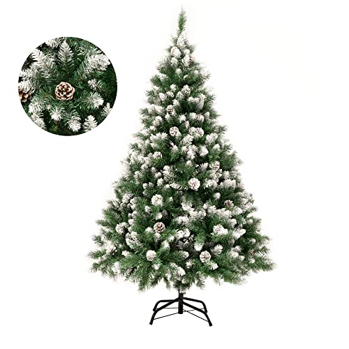 GIGALUMI Künstlicher Weihnachtsbaum mit Schnee-Effekt 150cm 760 Spitzen Tannenbaum mit beschneiten Ästen und Tannenzapfen inkl. Metallständer