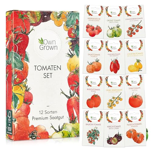 Tomaten Samen Set : 12 Sorten Tomatensamen Set für Garten und Balkon – Tomaten Anzuchtset – Tomatensamen Alte Sorten – Garten Samen Gemüse – Garten Geschenk Set – Alte Tomatensorten Samen OwnGrown