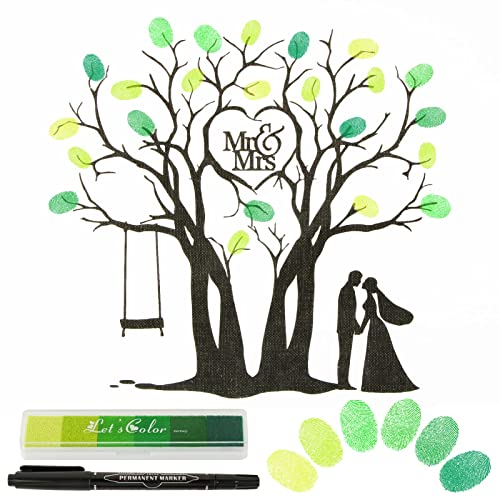 BOFUNX Leinwand Gästebuch Hochzeit Baum Leinwand für Fingerabdrücke Personalisiert Alternative Hochzeitsgästebuch Baum für Verlobung Hochzeitgeschenk Jubiläumsgeschenk