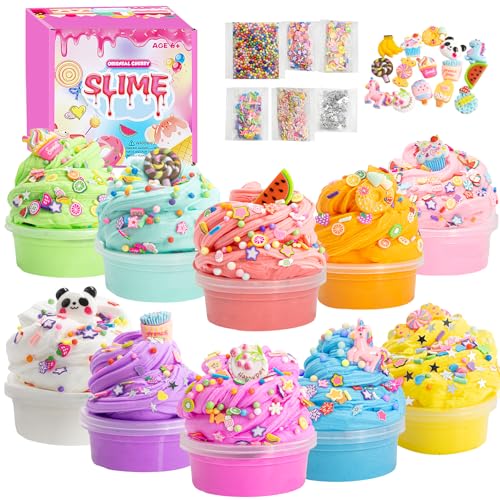 Schleim Kinder, 10 Pack Slime Set, Mädchen Geschenke 8 Jahren, DIY Butter Slime, Glitter, Charms, Fruit Slices Basteln Mädchen, Ostern Geschenke Kinder, Nikolaus Geschenke Kinder