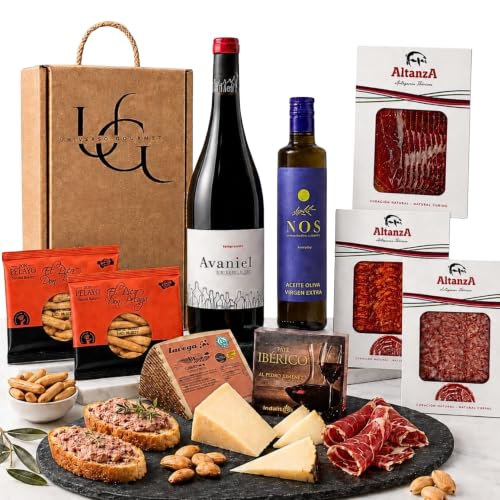 UNIVERSO GOURMET | Exklusive Gourmet-Geschenkbox | Rotwein g.U. Ribera del Duero | Natives Olivenöl Extra | Iberische Bellota-Wurstspezialitäten | Ibérico-Schinken & Schafskäse | Präsentkorb