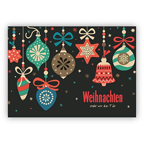 Kartenkaufrausch Schöne Retro Weihnachtskarte mit Weihnachtsschmuck: Weihnachten steht vor der Tür • als schöne Grusskarte zu Weihnachten zum Jahres-Ende für Familie und Firma